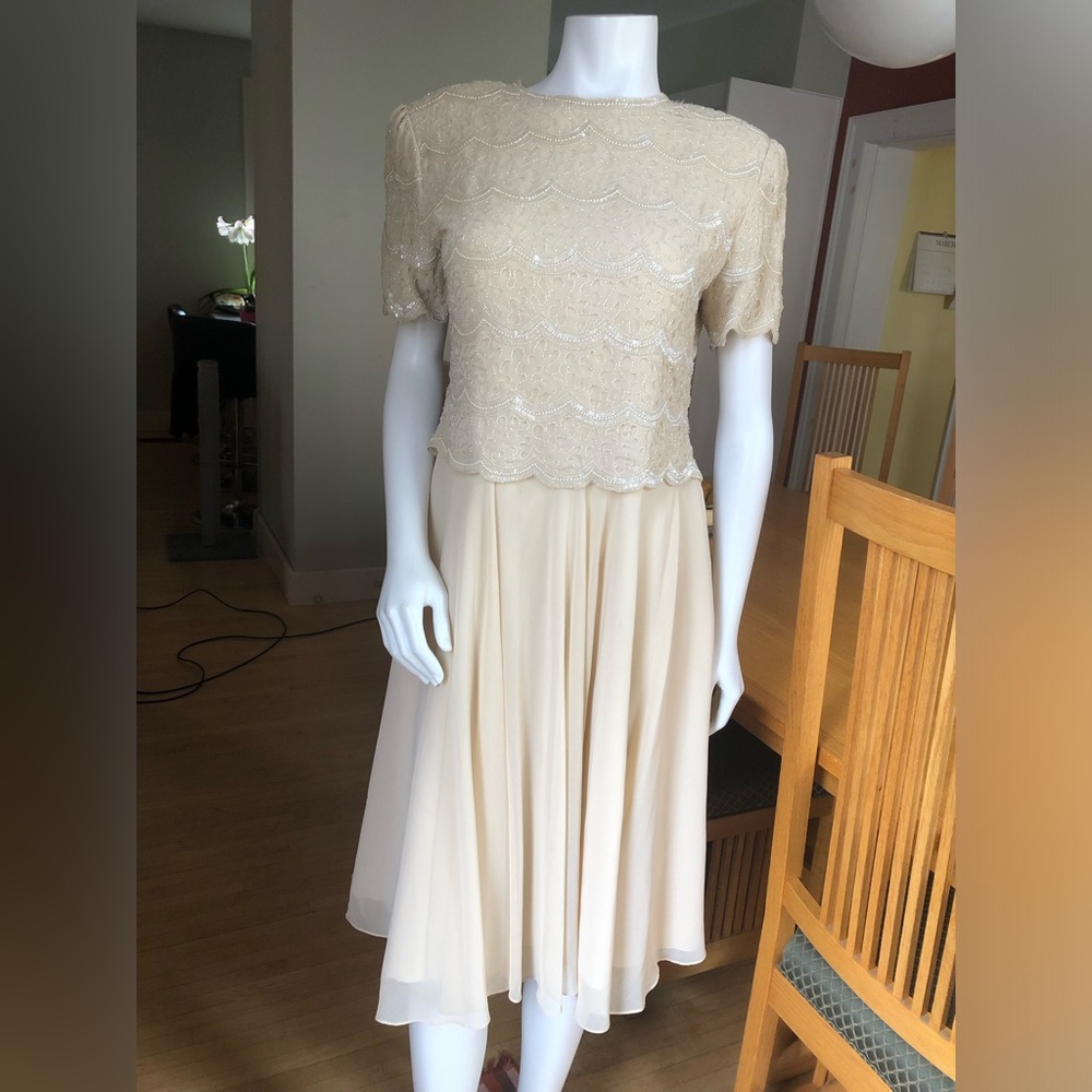 Vintage 80s/90s Brilliante by JA Cream Beaded Gown Dress